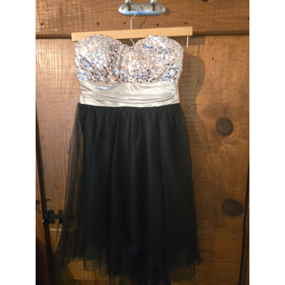 I.N. San Francisco Sequin Tulle Strapless Party Dress Champagne Black Size 3
